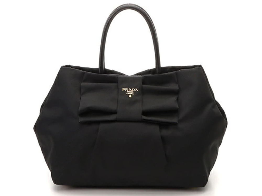 Prada Ribbon Tote Bag Black Calfskin